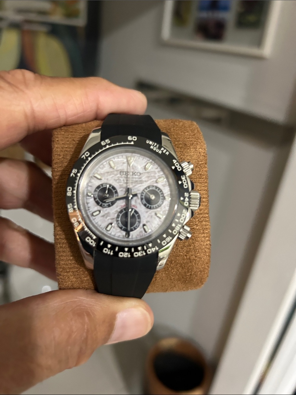 Seiko Black Strap Chronograph Watch with Meteorite Dial 40mm